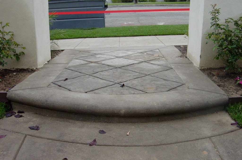 Curved decorative concrete entry walkway with diamond pattern in San Gabriel Valley — Concrete Etc., Inc.