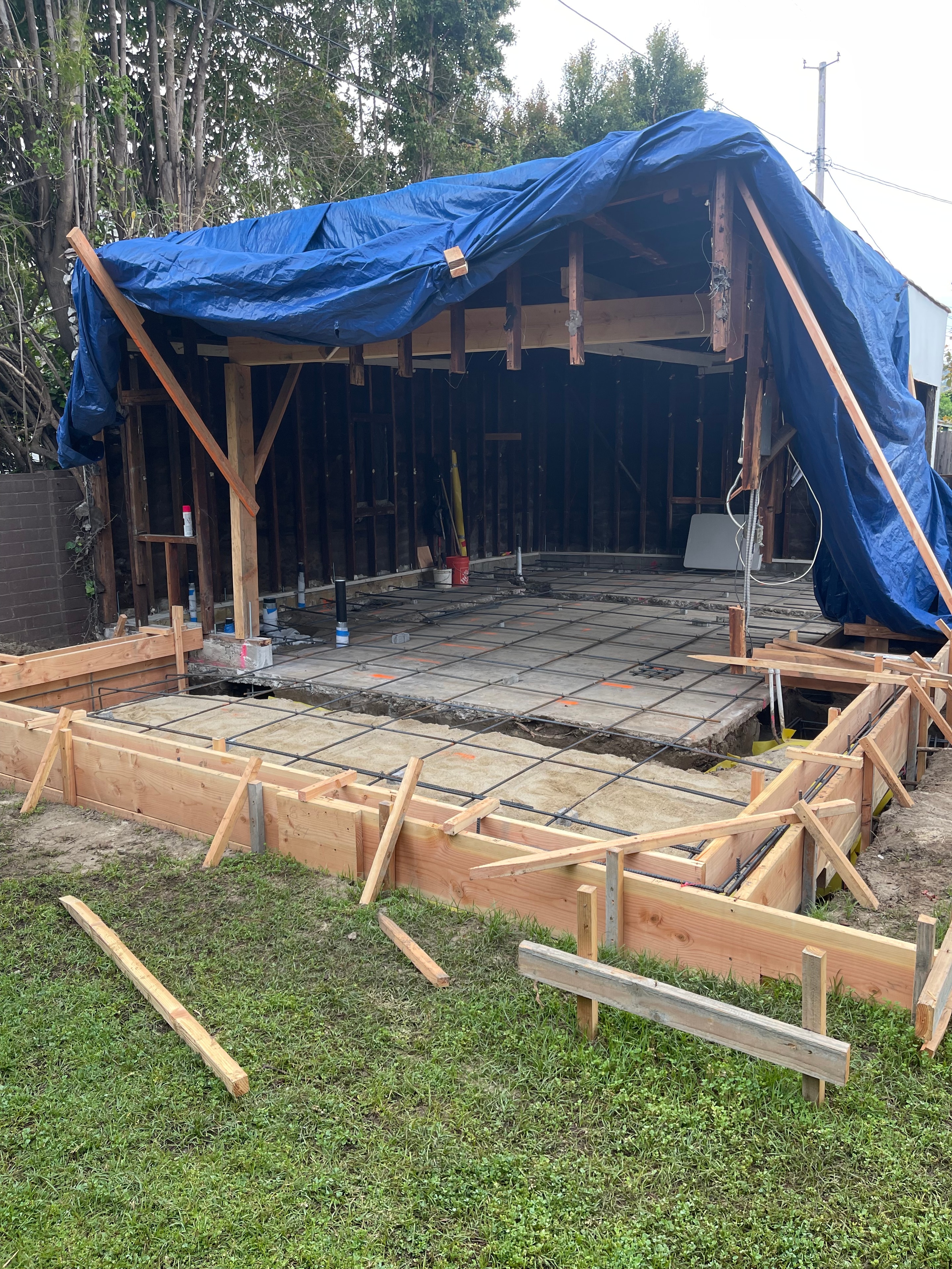 ADU foundation underpinning and formwork with rebar, Los Angeles County